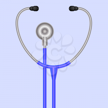 Stethoscope Symbol. Medical Acoustic Instrument with Cord Isolated on Blue Background