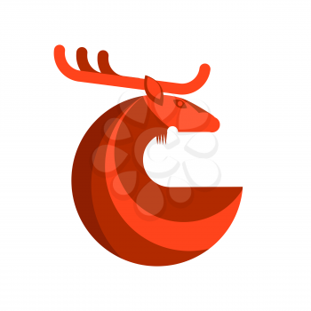 Red Deer Round Icon Isolated on White Background
