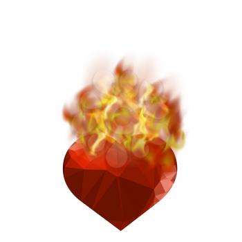 Burning Heart with Fire Flame Isolated on White Background