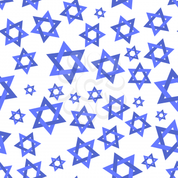 Blue Mosaic Stars of David Seamless Pattern Isolated on White Background