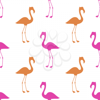 Pink Flamingo Seamless Pattern on White Background. Bird Silhouette Texture