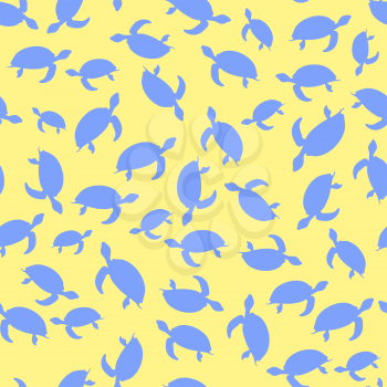 Ocean Turtle Icon Seamless Pattern Isolated on Yellow Background. Sea Graphic Simple Animal Texture