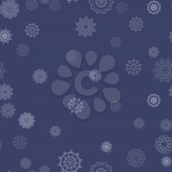 Winter Seamless Snowflake Pattern on Blue Background