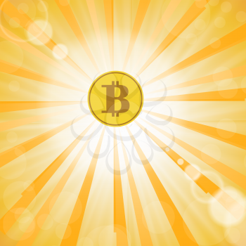 Yellow Bitcoin Icon on Orange Line Background. Crypto Currency Concept
