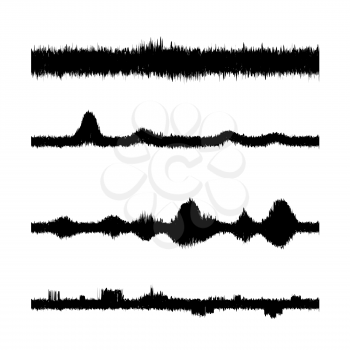 Black Sound Waves Set. Screen of Equalizer. Musical Vibration Graph. Radio Wave Amplitude
