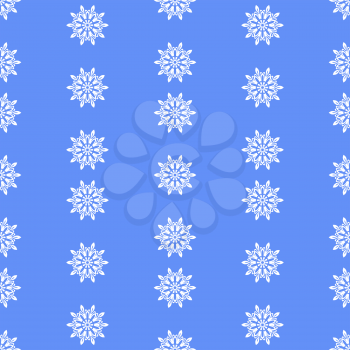 Snow Flakes Seamless Pattern on Blue Background. Winter Christmas Decorative Texture