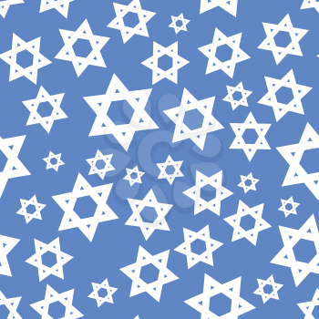 White Mosaic Stars of David Seamless Pattern Isolated on Blue Background