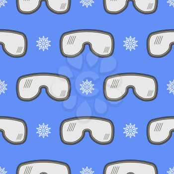 Winter Ski Goggles Seamless Pattern Isolated on Blue Background