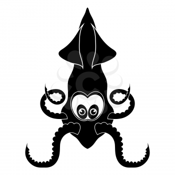 European Squid Silhouette Isolated on White Background. Cute Seafood. Animal Under Water. Sea Monster