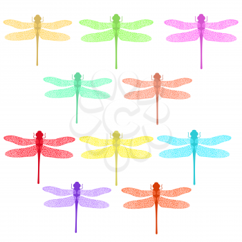 Colorful Stilized Dragonfly Isolated on White Background. Insect Logo Design. Aeschna Viridls