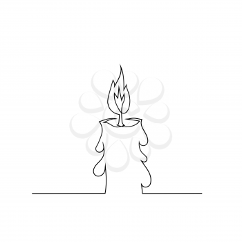 Burning Retro Candles Isolated on White Background. Continuous One Line Hand Drawing