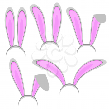 Set of Cute Easter Rabbit Ears for Decoration Isolated on White Background. Spring Bunny Head Mask Collection