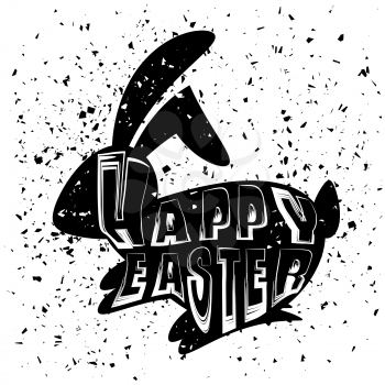 Typography Design of Print with Positive Rabbit Bunny Silhouette on Grunge Background. Happy Easter Banner