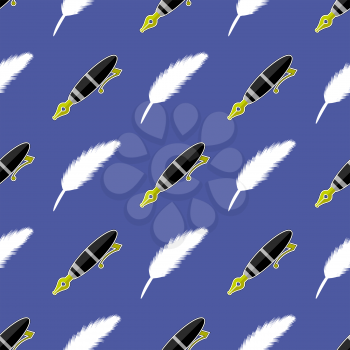 Fountain Pen Seamless Pattern. Office Tool Background. School Accessories.