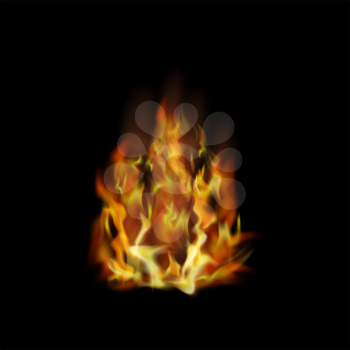 Flame Isolated over Black Background. Hot Red and Yellow Burning Fire with Flying Embers