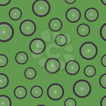 Bicycle Wheel Icon Seamless Pattern Isolated on Green Background