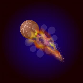 Burning Basketball Orange Ball Icon Isolated on Blue Background