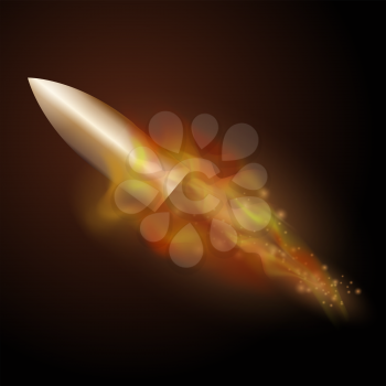 Burning Metal Bullet with Fire Flame Isolated on Dark Background