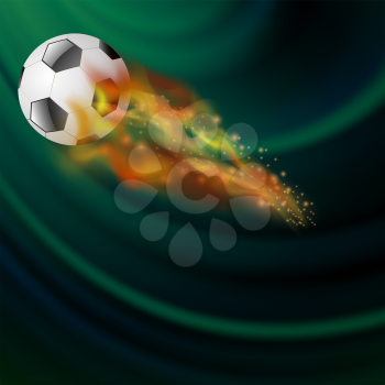 Burning Sport Football Icon with Sparcles and Flares on Dark Green Background