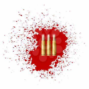 Bullet Set Isolated on Red Blood Splatter