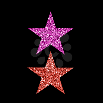 Pink Red Glitter Star Isolated on Black Background