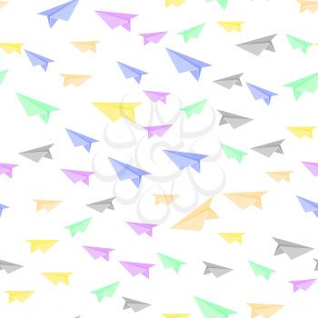 Colorful Paper Plane Seamless Pattern Isolated on White Background