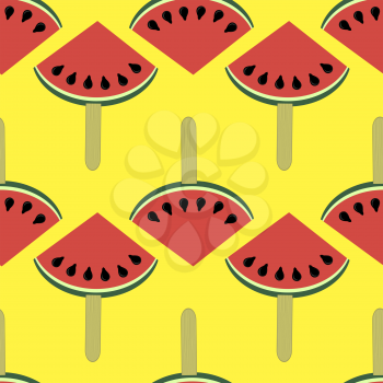 Fresh Slice of Watermelon Seamless Pattern on Yellow Background