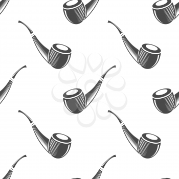 Wooden Smoking Pipe Silhouette Seamless Pattern Isolated on White Background