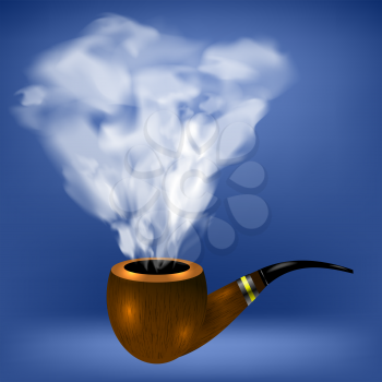 Retro Wooden Smoking Pipe on Soft Blue Background