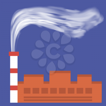 Factory Chimney and Smoke on Blue Sky Background. Environmental Pollution