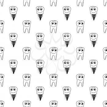 Healthy Teeth Seamless Pattern. Human Molar Isolated on White Background