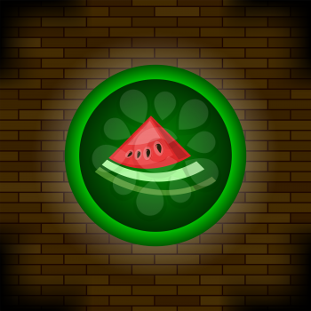 Fresh Ripe Watermelon Icon on Brick Background