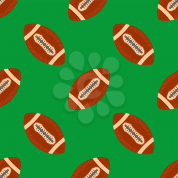 American Football Ball Seamless Pattern Isolated on Green Background. Rugby Sport Icon. Sports Equipment Oval Design Element.
