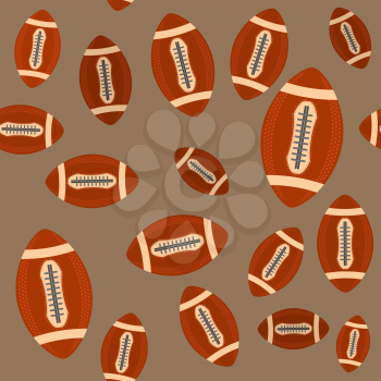 American Football Ball Seamless Pattern Isolated on Brown Background. Rugby Sport Icon. Sports Equipment Oval Design Element.