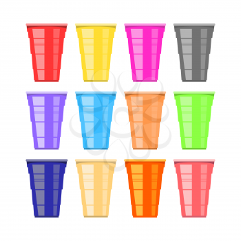 Beer Pong Tournament. Colorful Plastic Cups Isolated on White Background. Fun Game for Party. Traditional Drinking Time.