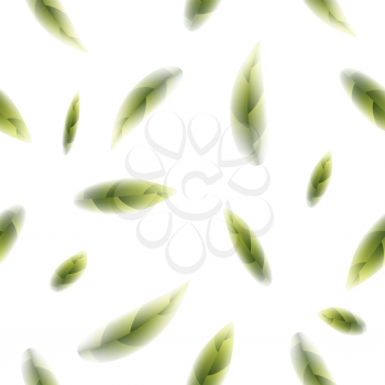 Fresh Green Tea Leaves Seamless Pattern on White Background