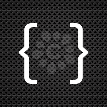 White Curly Bracket Icon on Grey Perforated Background