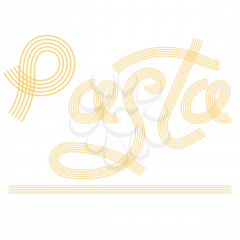 Noodles Silhouette. Italian Spaghetti or Boiled Pasta. Cooking Text. Stylized Lettering on White Background.