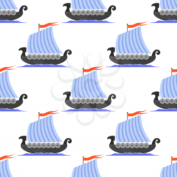 Viking Long Boat Icon Seamless Pattern Isolated on White Background