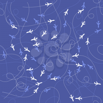 Track of Planes Seamless Pattern Isolated on Blue Background