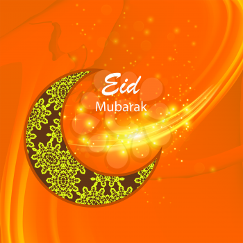 Happy Eid Mubarak Islamic Design on Orange Starry Sky Background