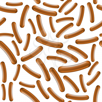 Realistic Boiled Sausage Seamless Pattern on White Background. Street Fast Food.