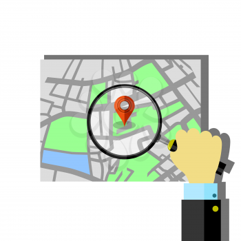Red Marker Pointer with Paper Road Map. GPS Navigator Location Icon.