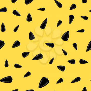 Sunflower Ripe Black Seed Seamless Pattern Isolated on Yellow Background