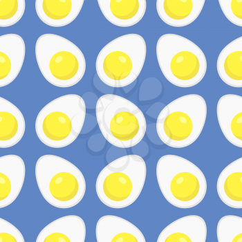 Fried Eggs Seamless Pattern on Blue Background