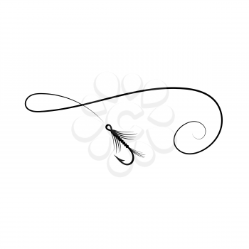 Steel Fishing Hook with Feathers Isolated on White Background