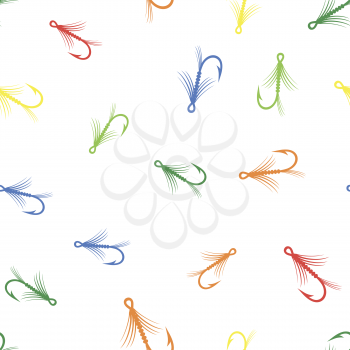 Colorful Fishing Steel Hook Seamless Pattern on White Background