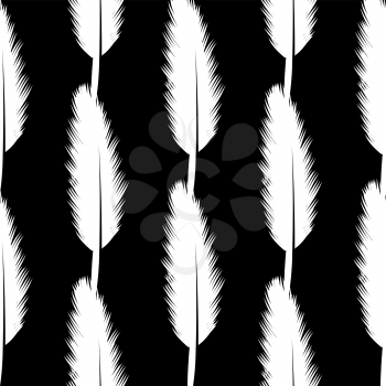 White Feather Pen Seamless Pattern on Black Background