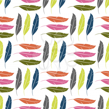 Colorful Feather Silhouette Collection Isolated on White Background. Weightless Seamless Pattern