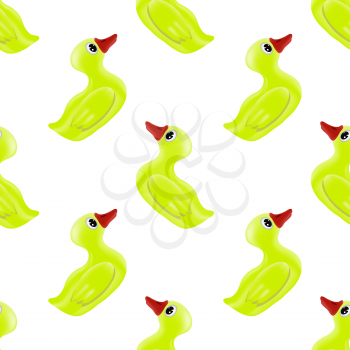 Funny Rubber Yellow Duck Seamless Pattern on White Background for Fabric and Decor